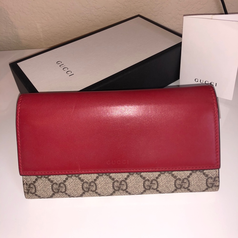 Gucci Red Supreme Canvas and Leather Wallet
